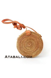 Mini ata round bag plain pattern with leather clip 